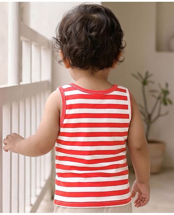 Babyhug 100% Cotton Single Jersey Knit Sleeveless Striped Vest - Red