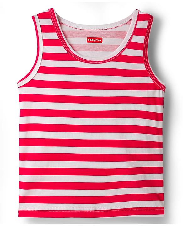 Babyhug 100% Cotton Single Jersey Knit Sleeveless Striped Vest - Red