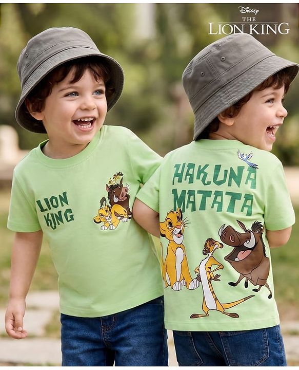 Babyhug Disney Single Jersey Knit Half Sleeves T-Shirt With Lion King Graphic - Green