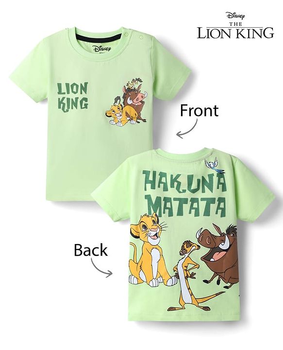 Babyhug Disney Single Jersey Knit Half Sleeves T-Shirt With Lion King Graphic - Green