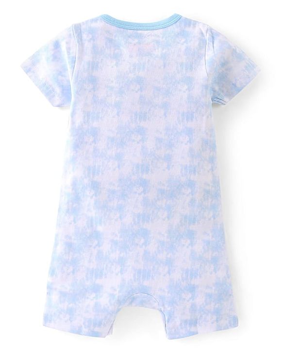 Babyhug Disney Interlock Knit Half Sleeves Romper with Mickey Mouse Graphic - Blue