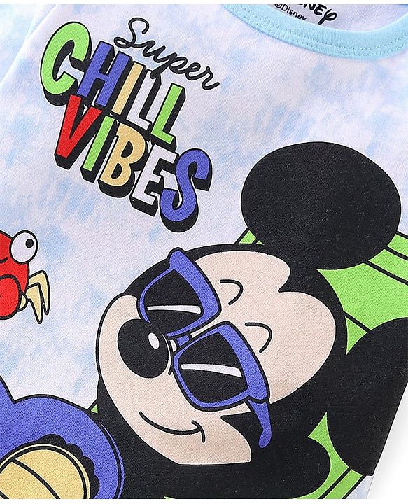 Babyhug Disney Interlock Knit Half Sleeves Romper with Mickey Mouse Graphic - Blue
