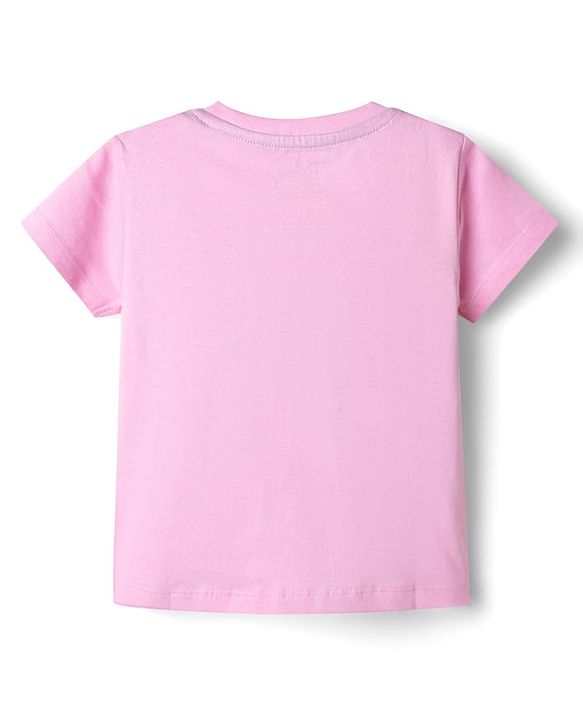 Babyhug Disney Single Jersey Knit Half Sleeve T-Shirt & Shorts Set With Minnie Mouse Graphic & Bow Sequin Applique - Pink