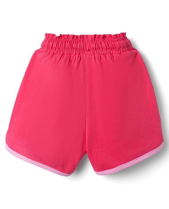 Babyhug Disney Single Jersey Knit Half Sleeve T-Shirt & Shorts Set With Minnie Mouse Graphic & Bow Sequin Applique - Pink