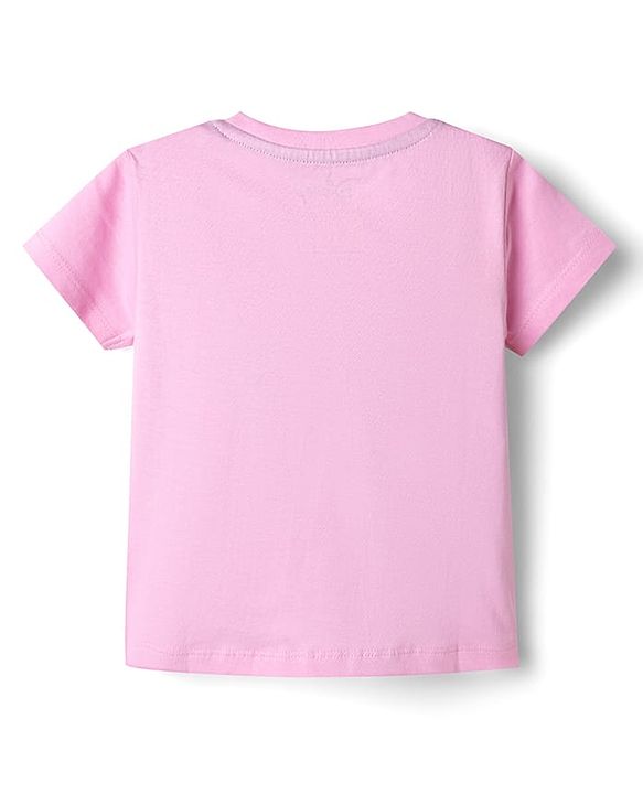 Babyhug Disney Single Jersey Knit Half Sleeve T-Shirt & Shorts Set With Minnie Mouse Graphic & Bow Sequin Applique - Pink