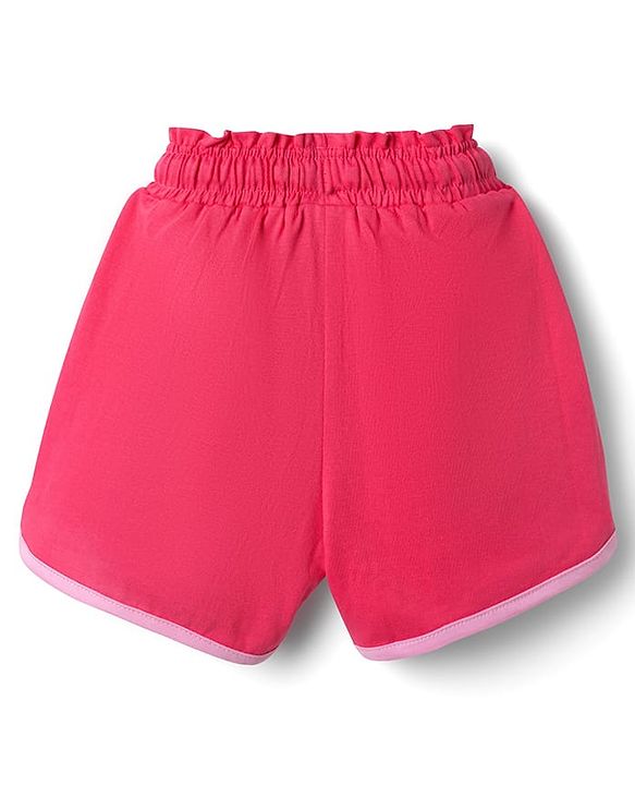 Babyhug Disney Single Jersey Knit Half Sleeve T-Shirt & Shorts Set With Minnie Mouse Graphic & Bow Sequin Applique - Pink
