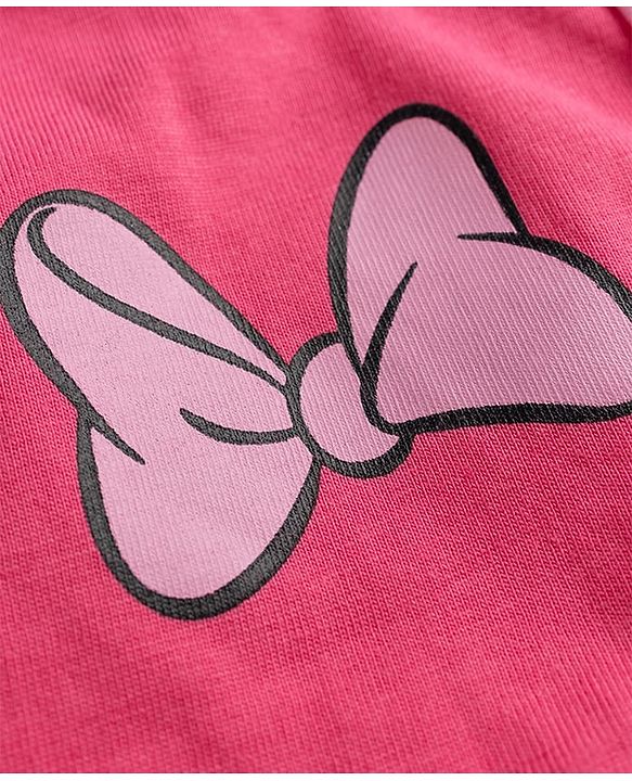 Babyhug Disney Single Jersey Knit Half Sleeve T-Shirt & Shorts Set With Minnie Mouse Graphic & Bow Sequin Applique - Pink