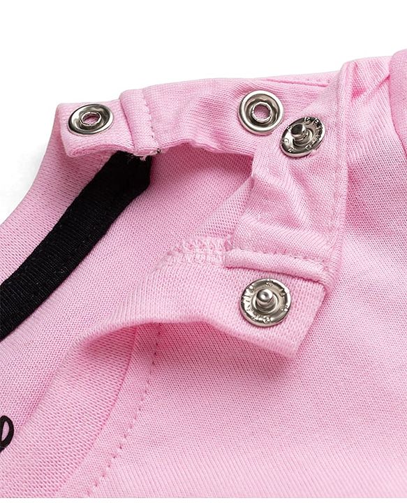 Babyhug Disney Single Jersey Knit Half Sleeve T-Shirt & Shorts Set With Minnie Mouse Graphic & Bow Sequin Applique - Pink