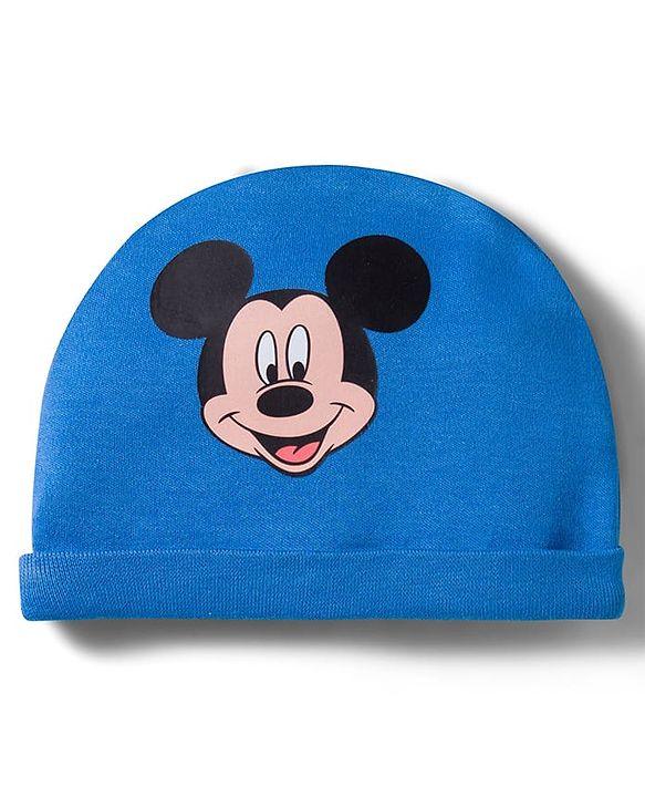Babyhug Disney Interlock Knit Cap Mittens & Booties with Mickey Mouse Graphics Blue - Diameter 15 cm