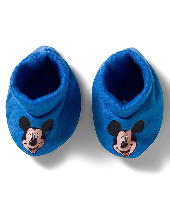 Babyhug Disney Interlock Knit Cap Mittens & Booties with Mickey Mouse Graphics Blue - Diameter 15 cm