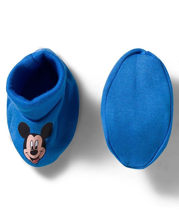 Babyhug Disney Interlock Knit Cap Mittens & Booties with Mickey Mouse Graphics Blue - Diameter 15 cm