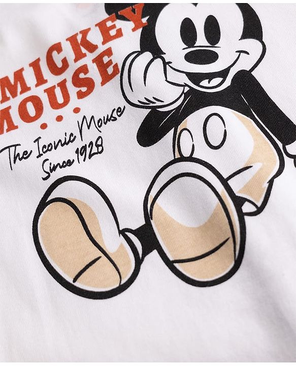 Babyhug Disney 100% Cotton Knit Half Sleeves Front Open T-Shirt & Shorts Set With Mickey Mouse Graphic - Navy Blue
