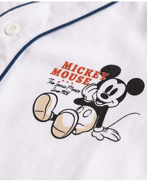 Babyhug Disney 100% Cotton Knit Half Sleeves Front Open T-Shirt & Shorts Set With Mickey Mouse Graphic - Navy Blue
