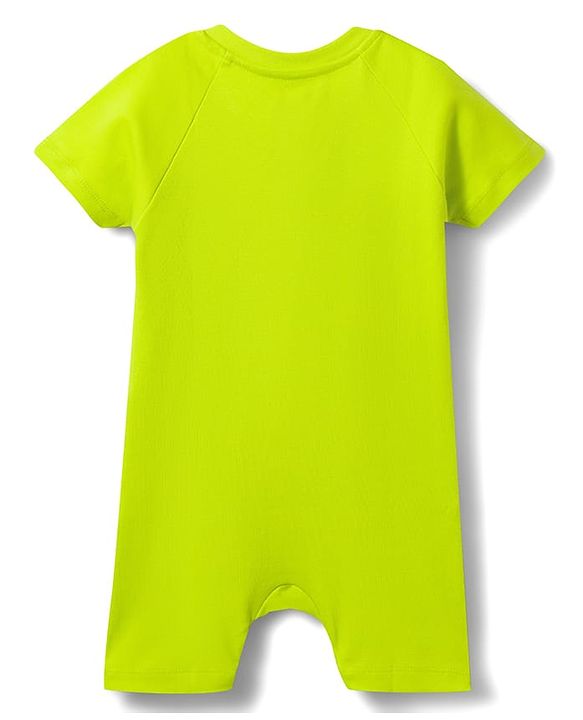 Babyhug Disney Raglan Half Sleeves Romper & Cap With Mickey Mouse Graphics - Green