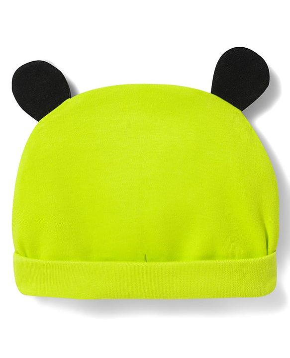 Babyhug Disney Raglan Half Sleeves Romper & Cap With Mickey Mouse Graphics - Green
