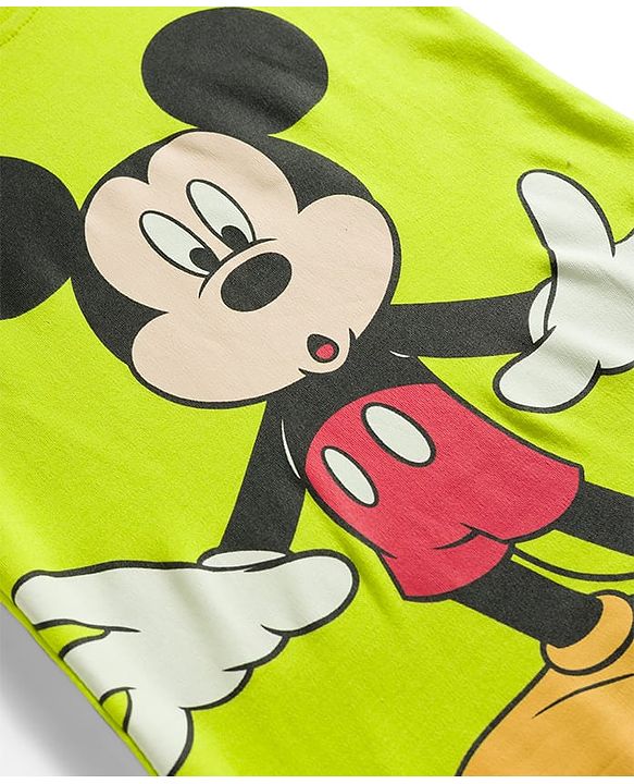 Babyhug Disney Raglan Half Sleeves Romper & Cap With Mickey Mouse Graphics - Green