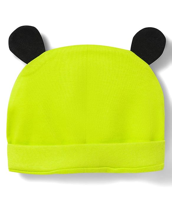 Babyhug Disney Raglan Half Sleeves Romper & Cap With Mickey Mouse Graphics - Green