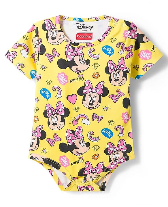 Babyhug Disney Interlock Knit Half Sleeves Onesies With Minnie Mouse Graphics Pack of 3 - Multicolor