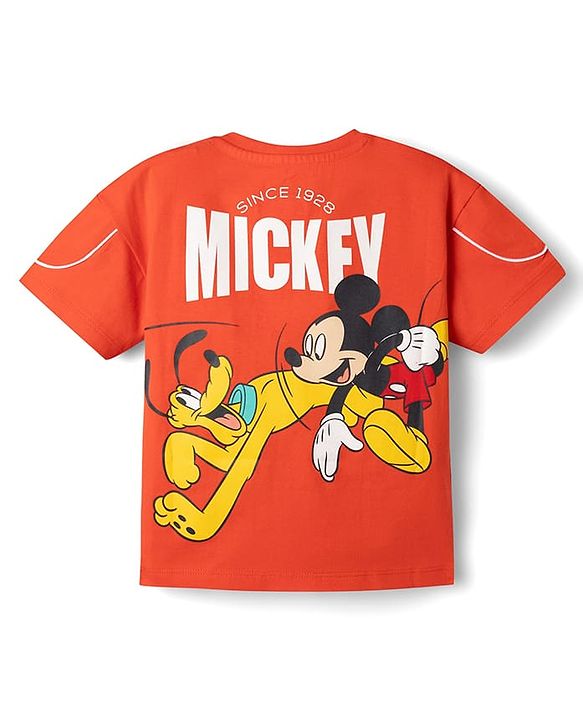 Babyhug Disney Single Jersey Knit Half Sleeves T-Shirts with Front & Back Mickey Mouse & Friends Graphics - Red