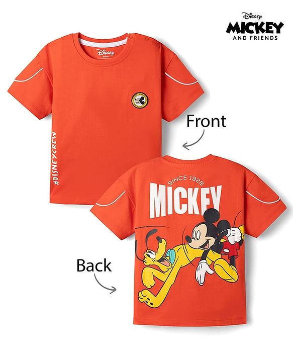 Babyhug Disney Single Jersey Knit Half Sleeves T-Shirts with Front & Back Mickey Mouse & Friends Graphics - Red