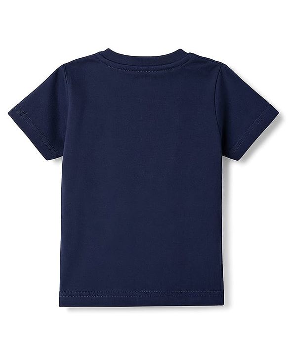Babyhug 100% Cotton Knit Half Sleeves T-Shirt with Animal Face Applique - Navy