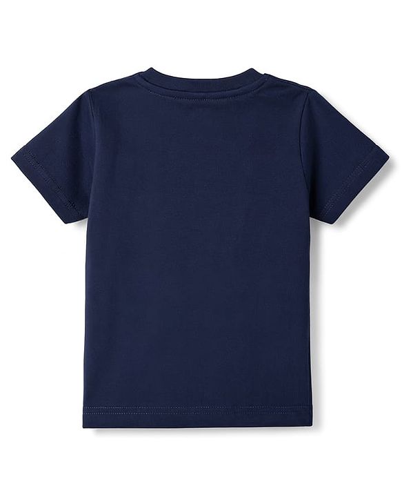 Babyhug 100% Cotton Knit Half Sleeves T-Shirt with Animal Face Applique - Navy