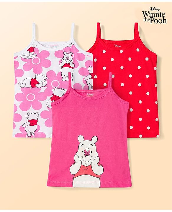 Babyhug Disney Interlock Knit Sleeveless Slips with Winnie The Pooh Graphics Pack of 3 - Multicolor