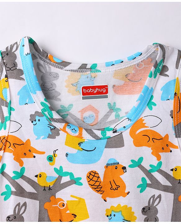 Babyhug  Single Jersey Knit Sleeveless Vests With Animal Print - Multicolor