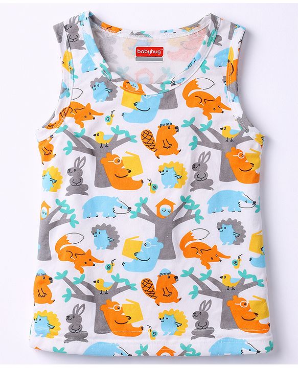 Babyhug  Single Jersey Knit Sleeveless Vests With Animal Print - Multicolor