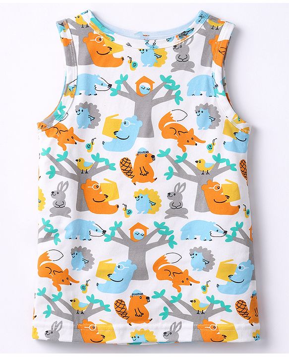 Babyhug  Single Jersey Knit Sleeveless Vests With Animal Print - Multicolor