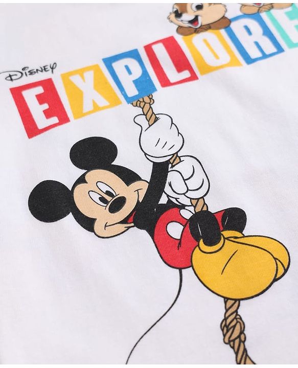 Babyhug Disney 100% Cotton Knit Half Sleeves T-Shirt With Front & Back Mickey Mouse & Friends Graphic - White