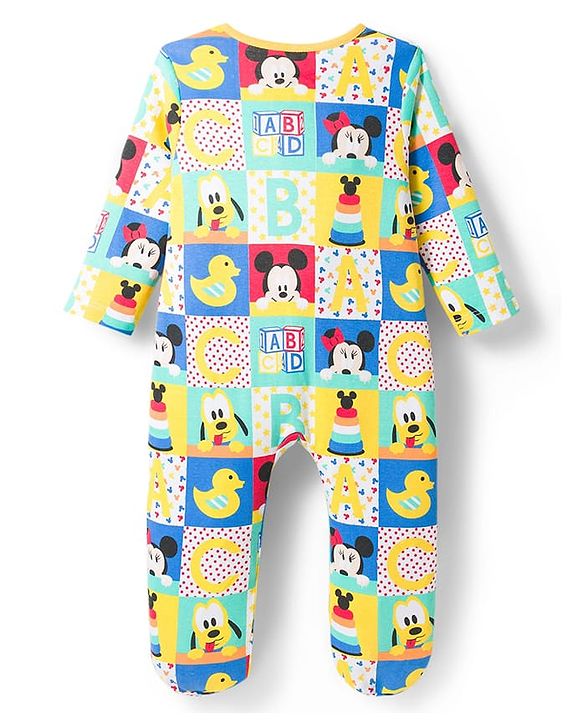 Babyhug Disney Interlock Knit Full Sleevs Footed Sleep Suit Mickey & Friends Print- Blue