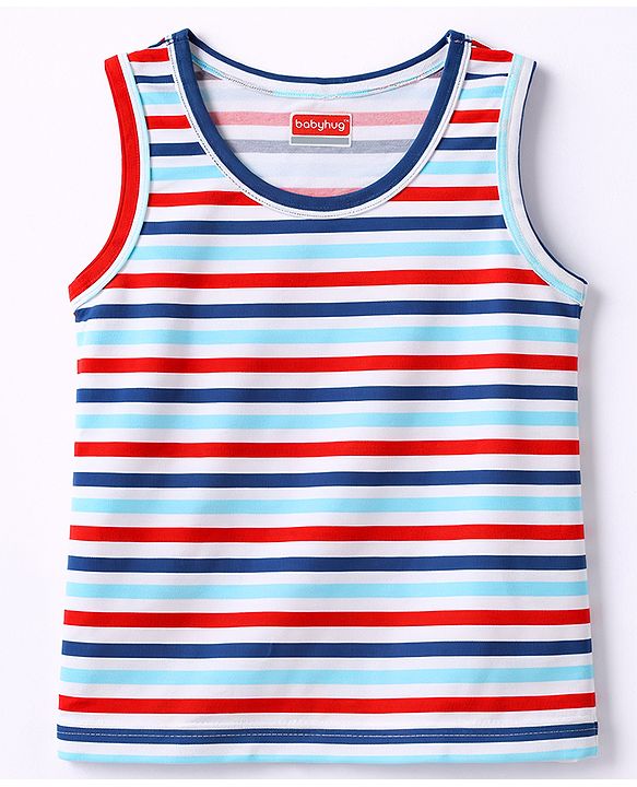 Babyhug 100% Cotton Single Jersey Knit Sleeveless Striped Vests - Multicolor