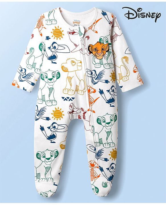 Babyhug Disney Interlock Knit Full Sleeves Footed Sleepsuit With Mickey Mouse Graphics - Multicolor