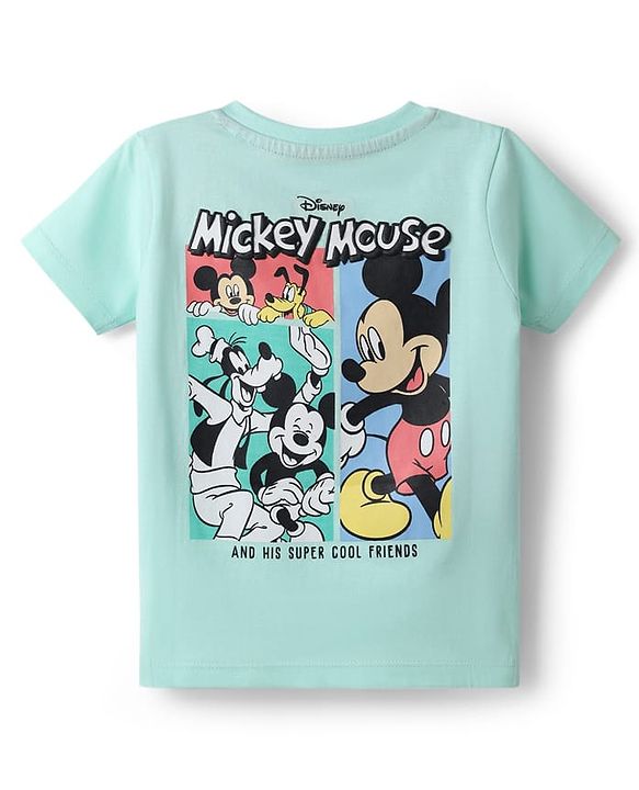 Babyhug Disney Cotton Knit Half Sleeves T-Shirt with Front & Back Mickey & Friends Print - Sea Green