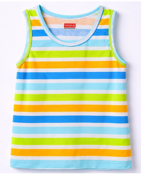 Babyhug 100% Cotton Single Jersey Knit Sleeveless Striped Vest - Multicolor