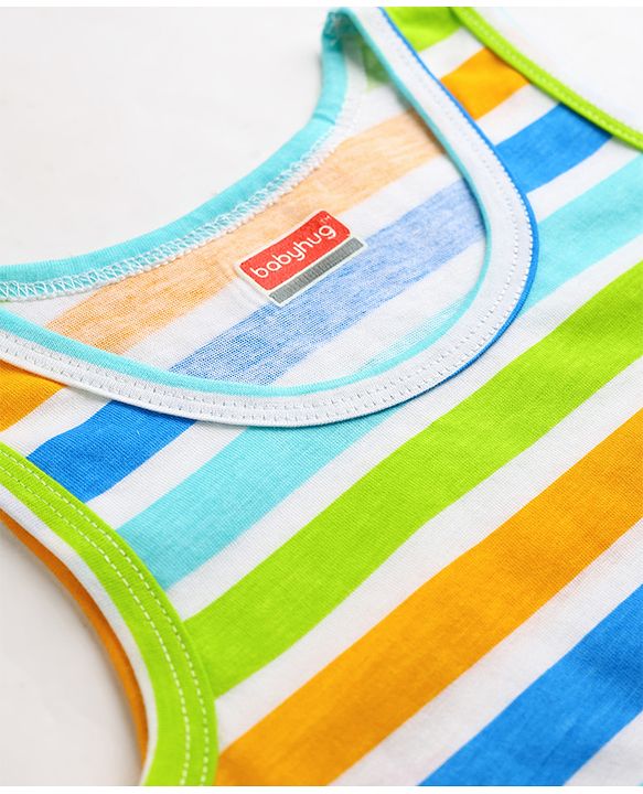 Babyhug 100% Cotton Single Jersey Knit Sleeveless Striped Vest - Multicolor