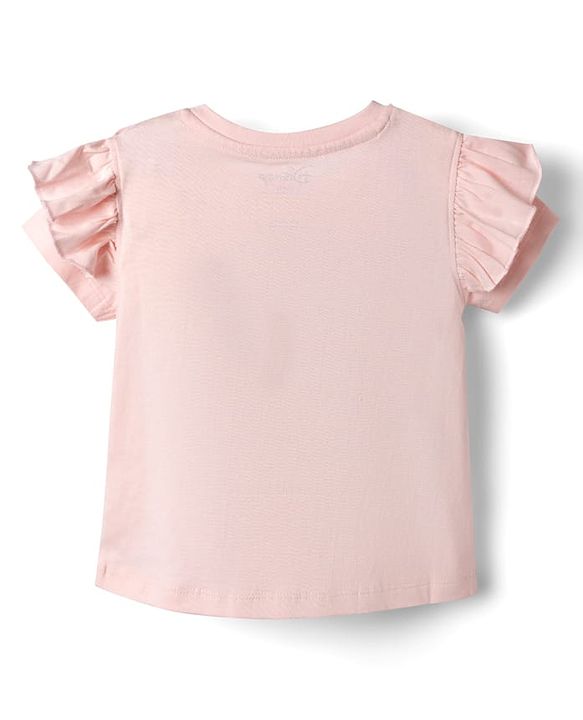 Babyhug Disney Single Jersey Knit Half Sleeves T-Shirts with Minnie Mouse Graphics & Frill Detailing - Pink