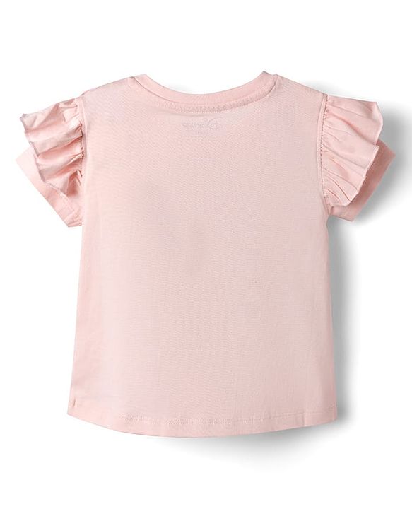 Babyhug Disney Single Jersey Knit Half Sleeves T-Shirts with Minnie Mouse Graphics & Frill Detailing - Pink