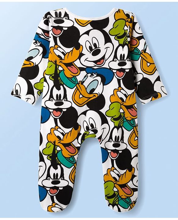 Babyhug Disney Interlock Knit Full Sleeves Footed Sleepsuit With Lion King Graphics - White
