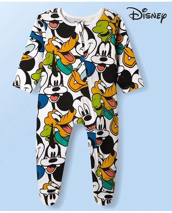 Babyhug Disney Interlock Knit Full Sleeves Footed Sleepsuit With Lion King Graphics - White