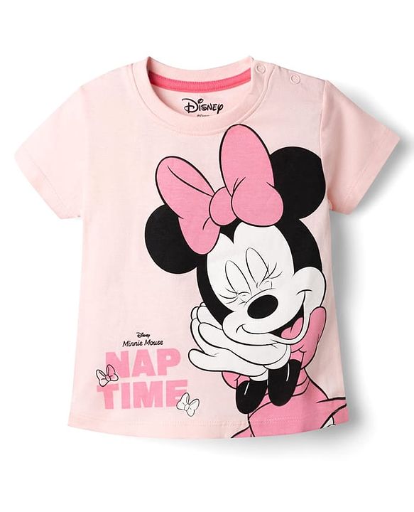 Babyhug Disney Single Jersey Knit Half Sleeves T-Shirt & Shorts Night Suit with Minnie Mouse Print - Pink