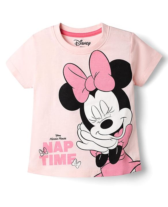 Babyhug Disney Single Jersey Knit Half Sleeves T-Shirt & Shorts Night Suit with Minnie Mouse Print - Pink
