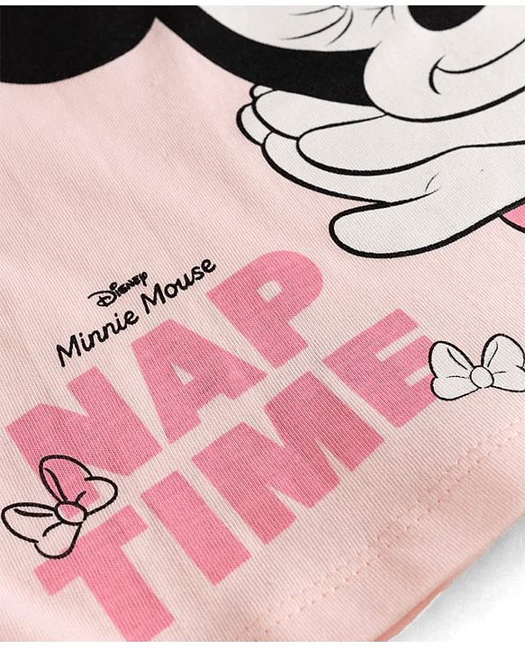 Babyhug Disney Single Jersey Knit Half Sleeves T-Shirt & Shorts Night Suit with Minnie Mouse Print - Pink