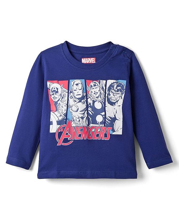 Babyhug Marvel Single Jersey Knit Full Sleeves T-Shirt & Pyjama Night-Suit With Avengers Graphics - Blue