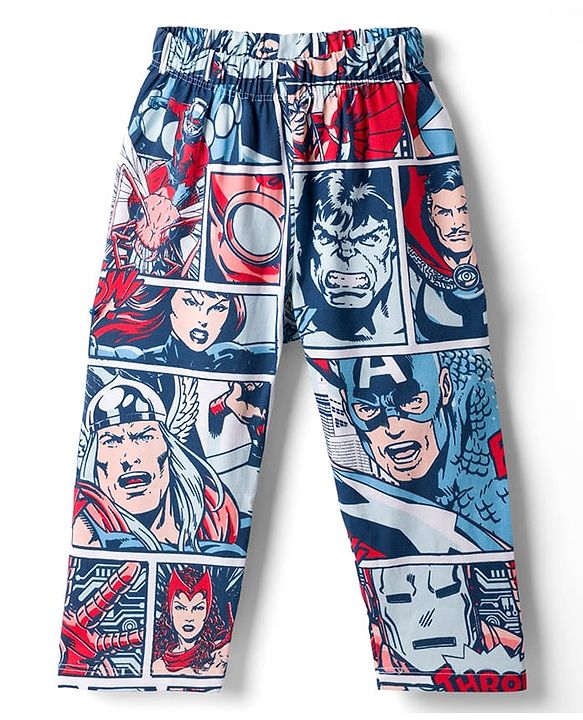Babyhug Marvel Single Jersey Knit Full Sleeves T-Shirt & Pyjama Night-Suit With Avengers Graphics - Blue
