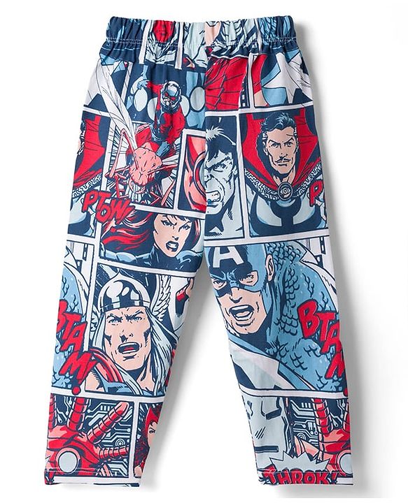 Babyhug Marvel Single Jersey Knit Full Sleeves T-Shirt & Pyjama Night-Suit With Avengers Graphics - Blue