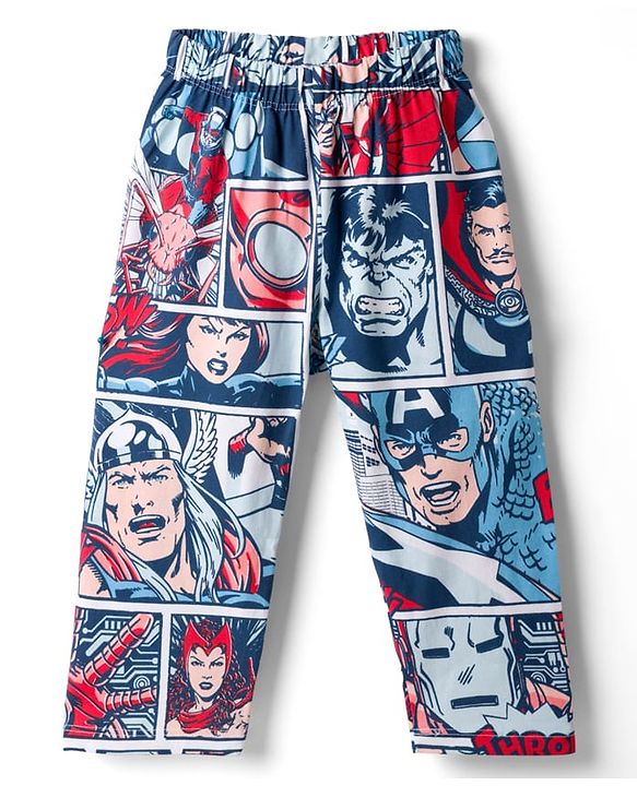 Babyhug Marvel Single Jersey Knit Full Sleeves T-Shirt & Pyjama Night-Suit With Avengers Graphics - Blue