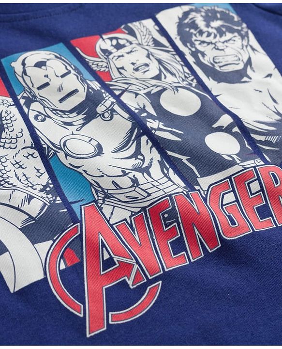Babyhug Marvel Single Jersey Knit Full Sleeves T-Shirt & Pyjama Night-Suit With Avengers Graphics - Blue