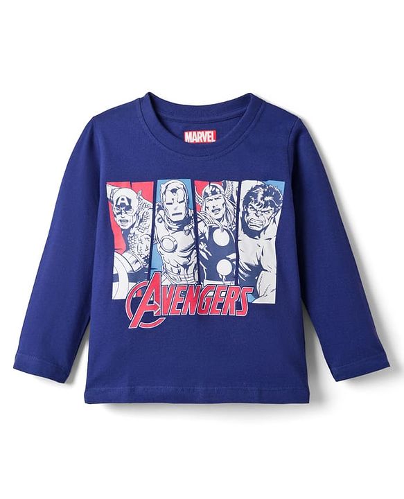 Babyhug Marvel Single Jersey Knit Full Sleeves T-Shirt & Pyjama Night-Suit With Avengers Graphics - Blue